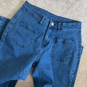 Retro Blue Denim Bareback Flared Jeans